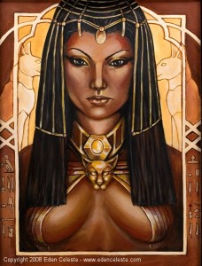 Bast, Egyptian goddess. Painting by Eden Celeste. Source: edenceleste.com and fantasticportfolios.co
